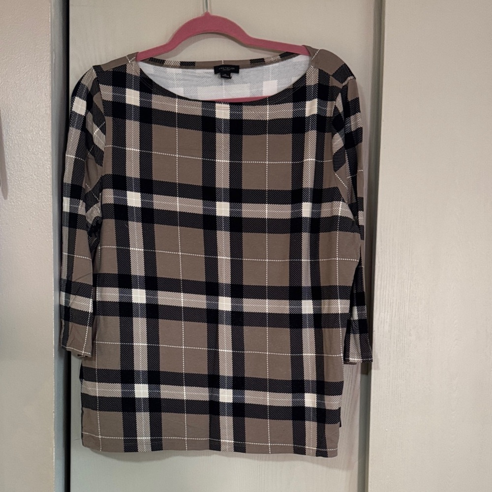 Ann Taylor XL Plaid Women's Top - Black, White, Brown